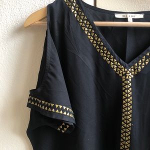 ☆ Black with Gold Accents Cold Shoulder Blouse ☆